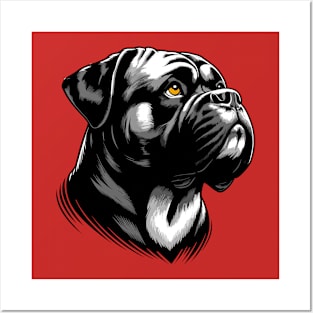 Stunning and Cool Bullmastiff Monochrome and Gold Portrait for Father's Day Posters and Art